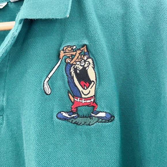 VTG ACME Looney Tunes Tasmanian Devil Green Golf Polo Shirt XL Embroidered - Picture 3 of 5